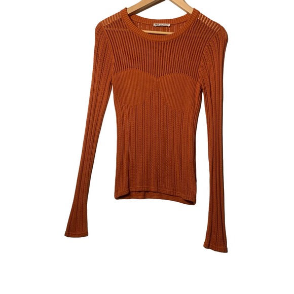 Zara Sweaters Zara Crochet Orange Bustier Printed Long Sleeve